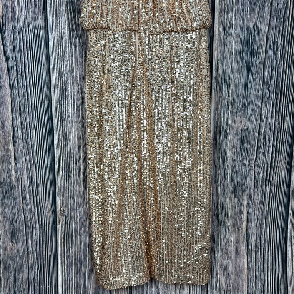 Elegant Rose Gold Sequined Mock Neck Sleeveless Dress- Size 6 - Picture 7 of 11